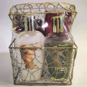 Vintage Gold Treasure Chest‎ Gift Set Lotion Body Wash & Candles Vanilla